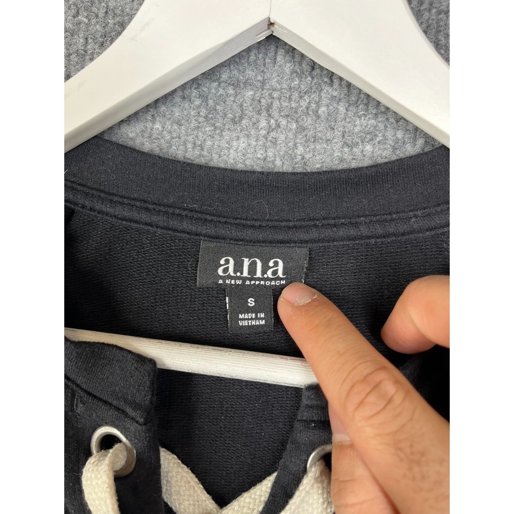 A.N.A Sweatshirt Womens Small Black Lace up French Terry Long Sleeve Warm Cozy - Picture 8 of 12